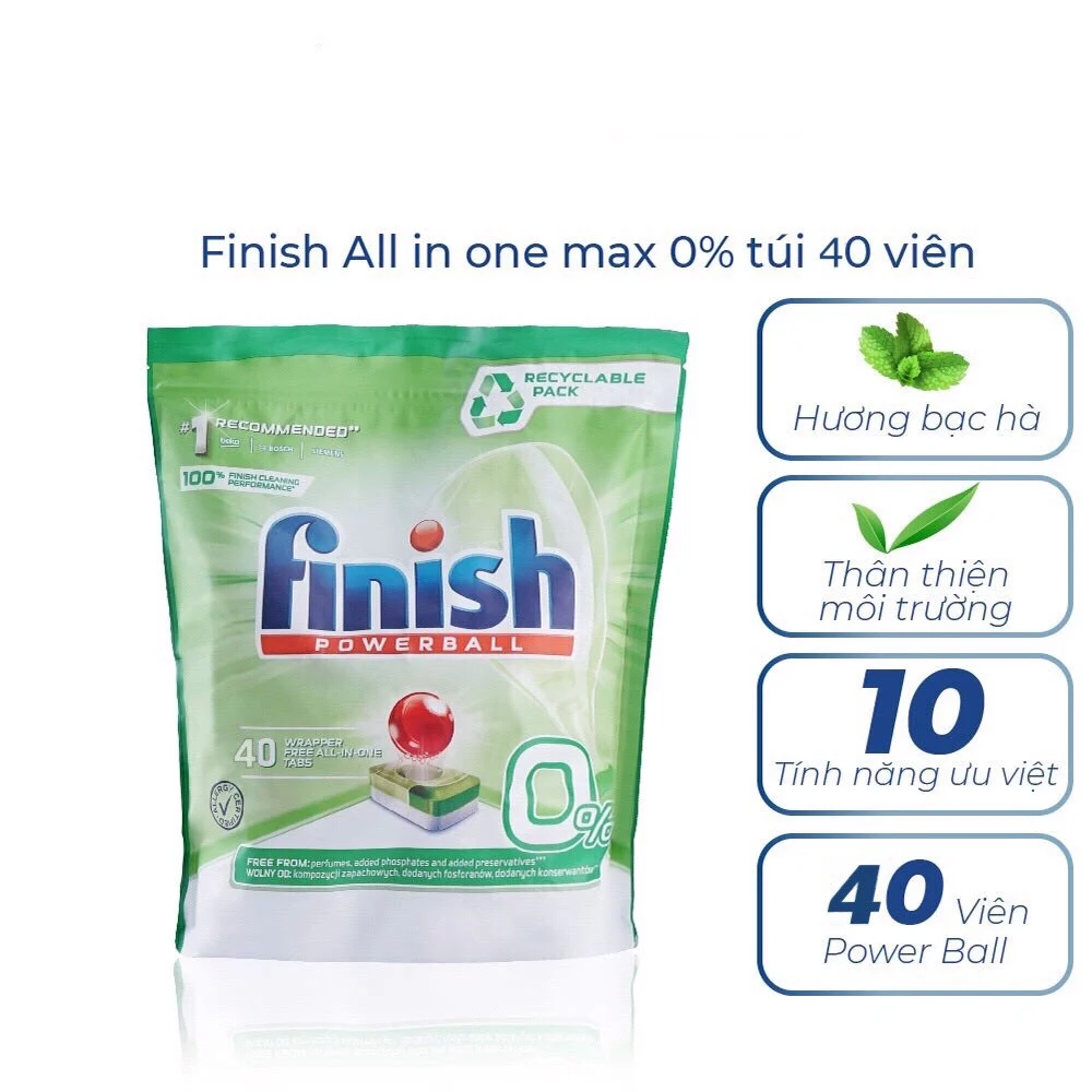 Finish All in 1 Eco hữu cơ 40 viên bạc hà