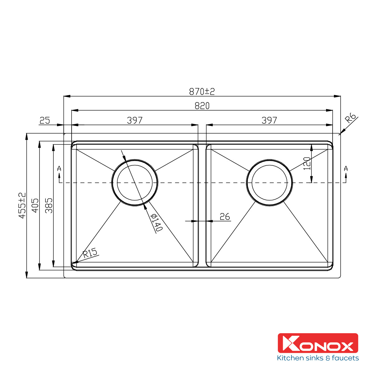 ban-ve-chau-inox-kn8745dub bản vẽ chậu inox konox kn8745dub