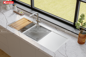 chậu rửa bát inox Topmount KN11650TD vòi rửa bát dây rút KN1337-12